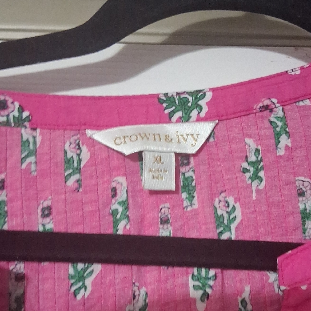 2 Tops JM Collection Turquoise& Black Printed Tunic.Crown&ivy Pink w/ GreenLace - Picture 3 of 12